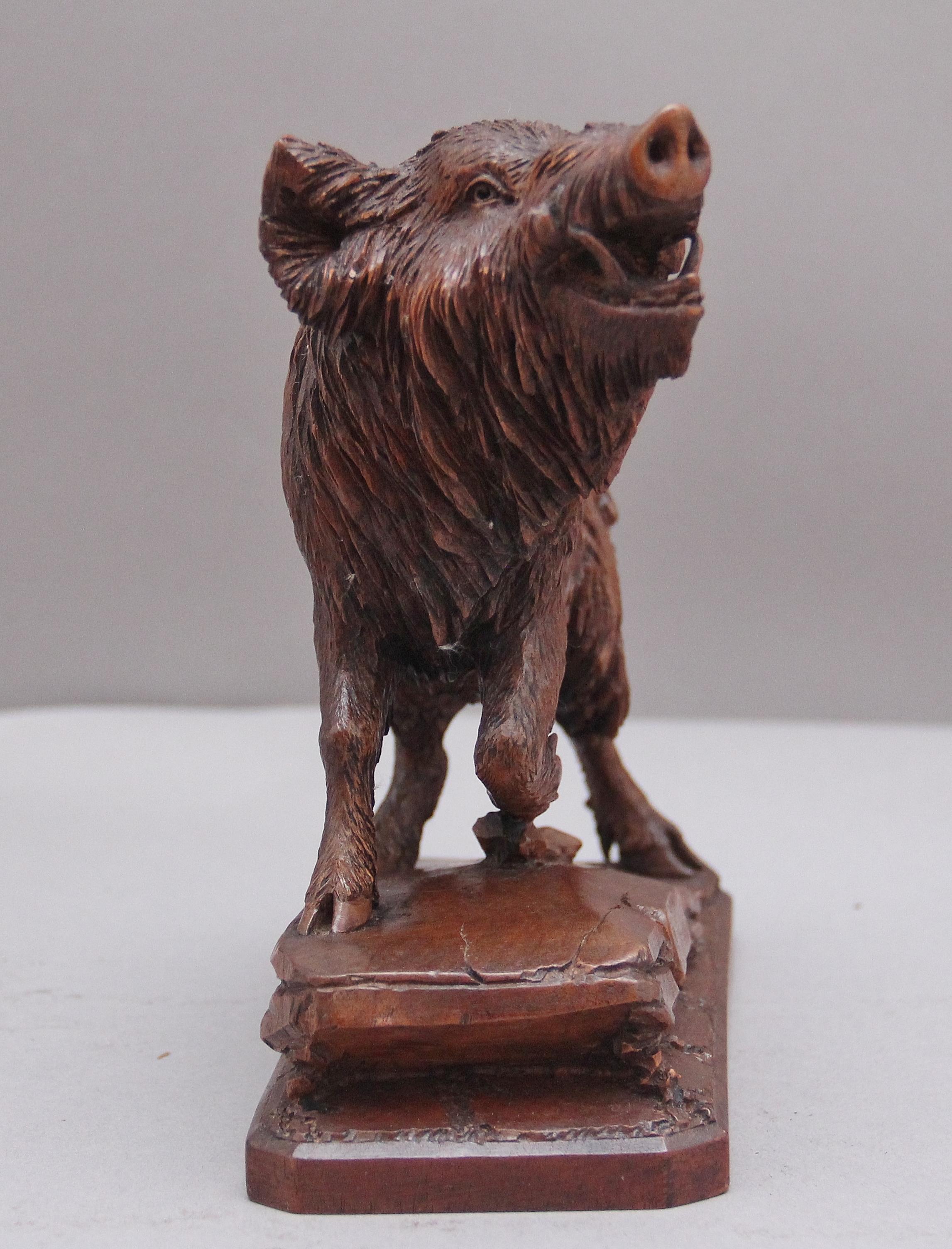 Swiss Lovely Quality 19th Century Black Forest Carving of a Wild Boar