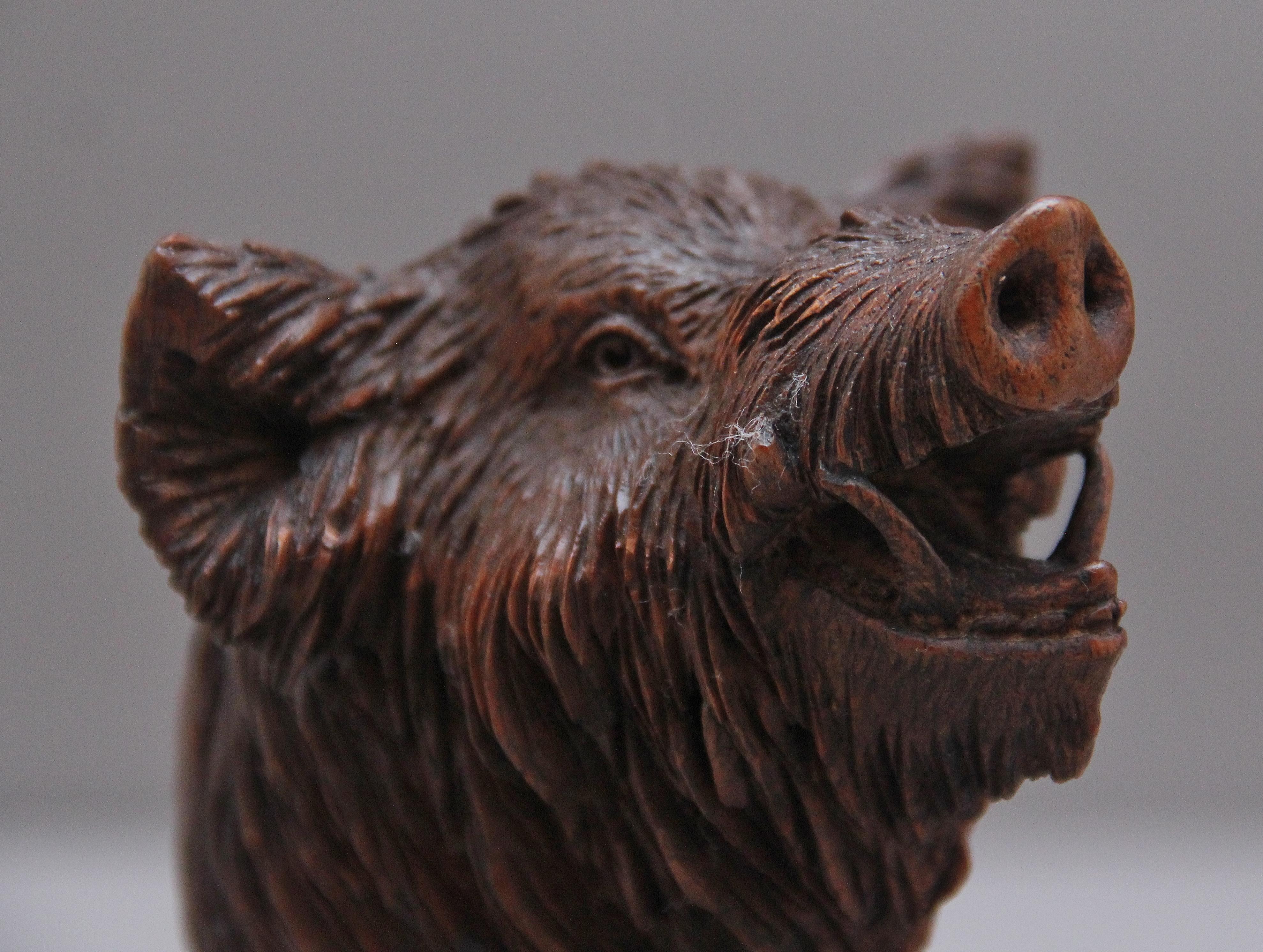 Lovely Quality 19th Century Black Forest Carving of a Wild Boar 3