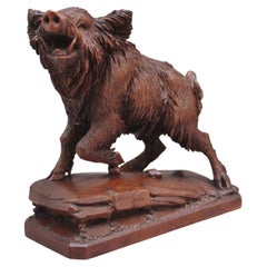 Lovely Quality 19th Century Black Forest Carving of a Wild Boar