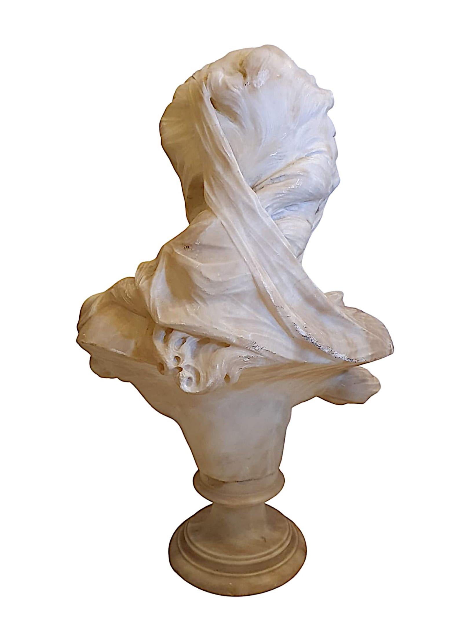 Lovely Quality 19th Century Carved Alabaster Bust of a Veiled Lady For Sale 1