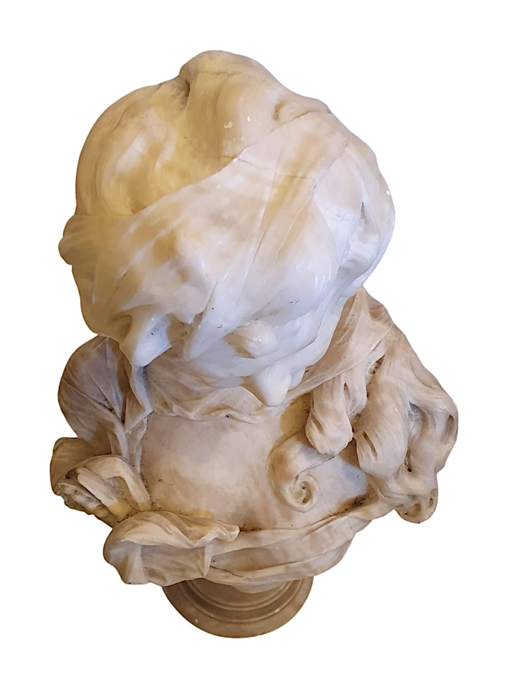Lovely Quality 19th Century Carved Alabaster Bust of a Veiled Lady For Sale 2