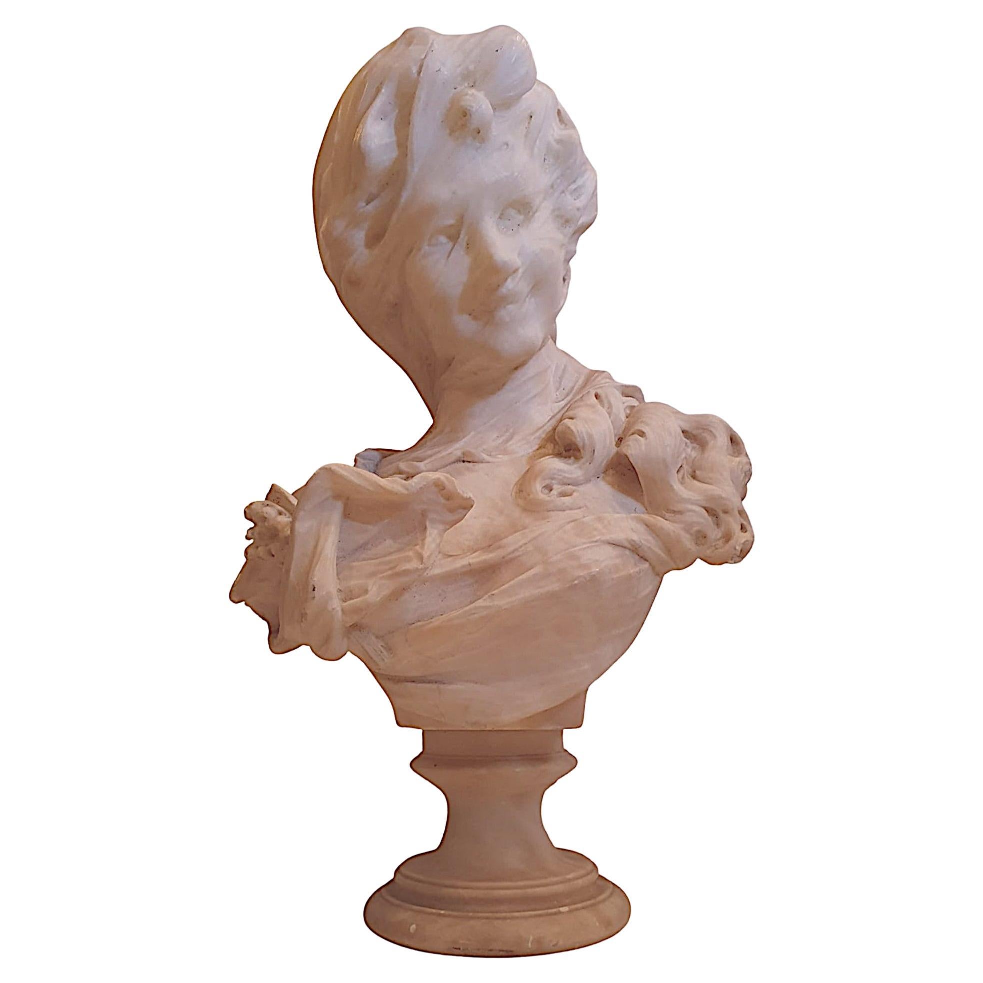 Lovely Quality 19th Century Carved Alabaster Bust of a Veiled Lady For Sale