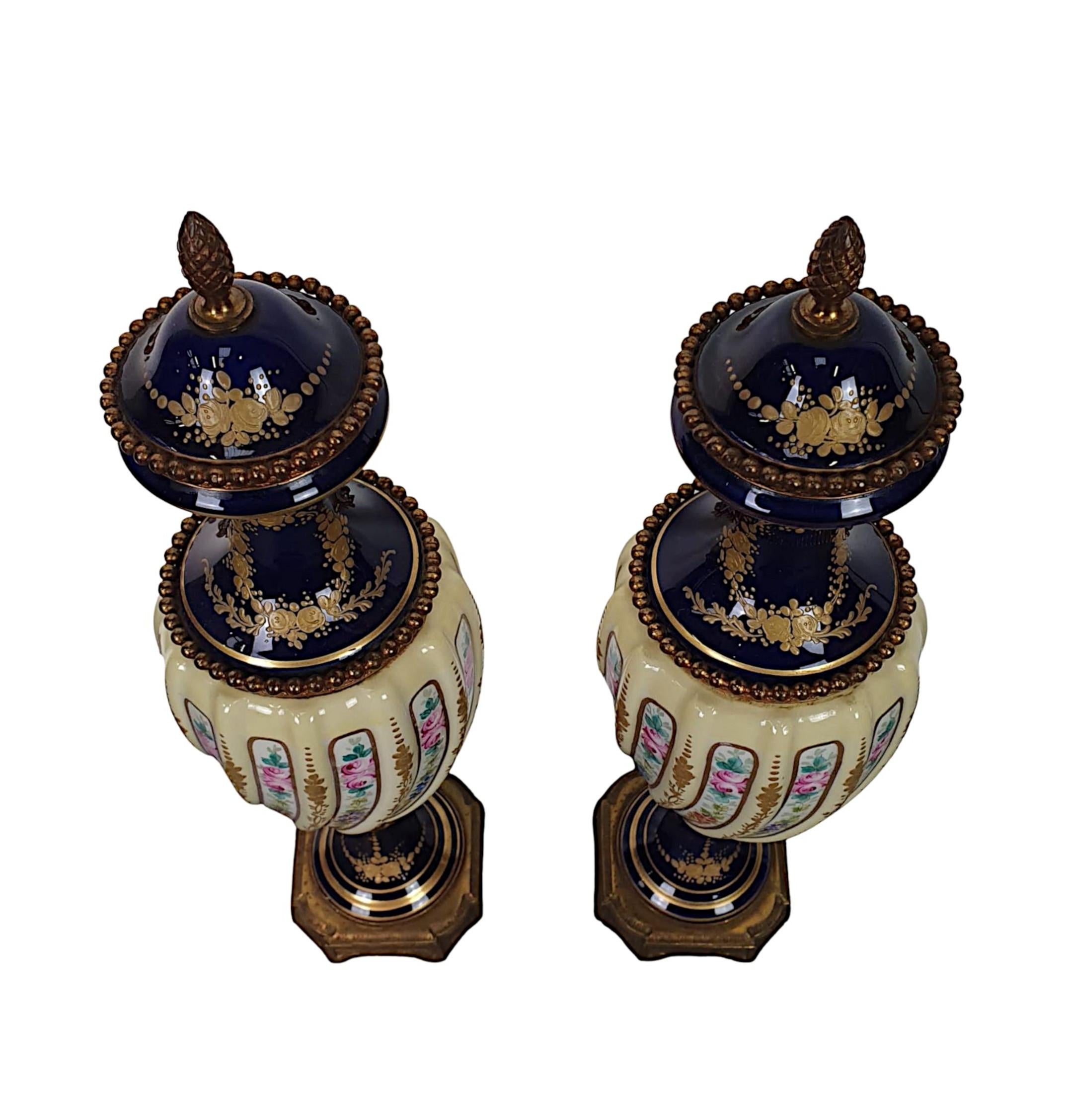French Lovely Quality Pair of 19th Century Urns in the Manner of Sèvres For Sale