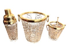 Lovely Rare 1960s Val St Lambert Crystal and Gold-Plated Cocktail Set