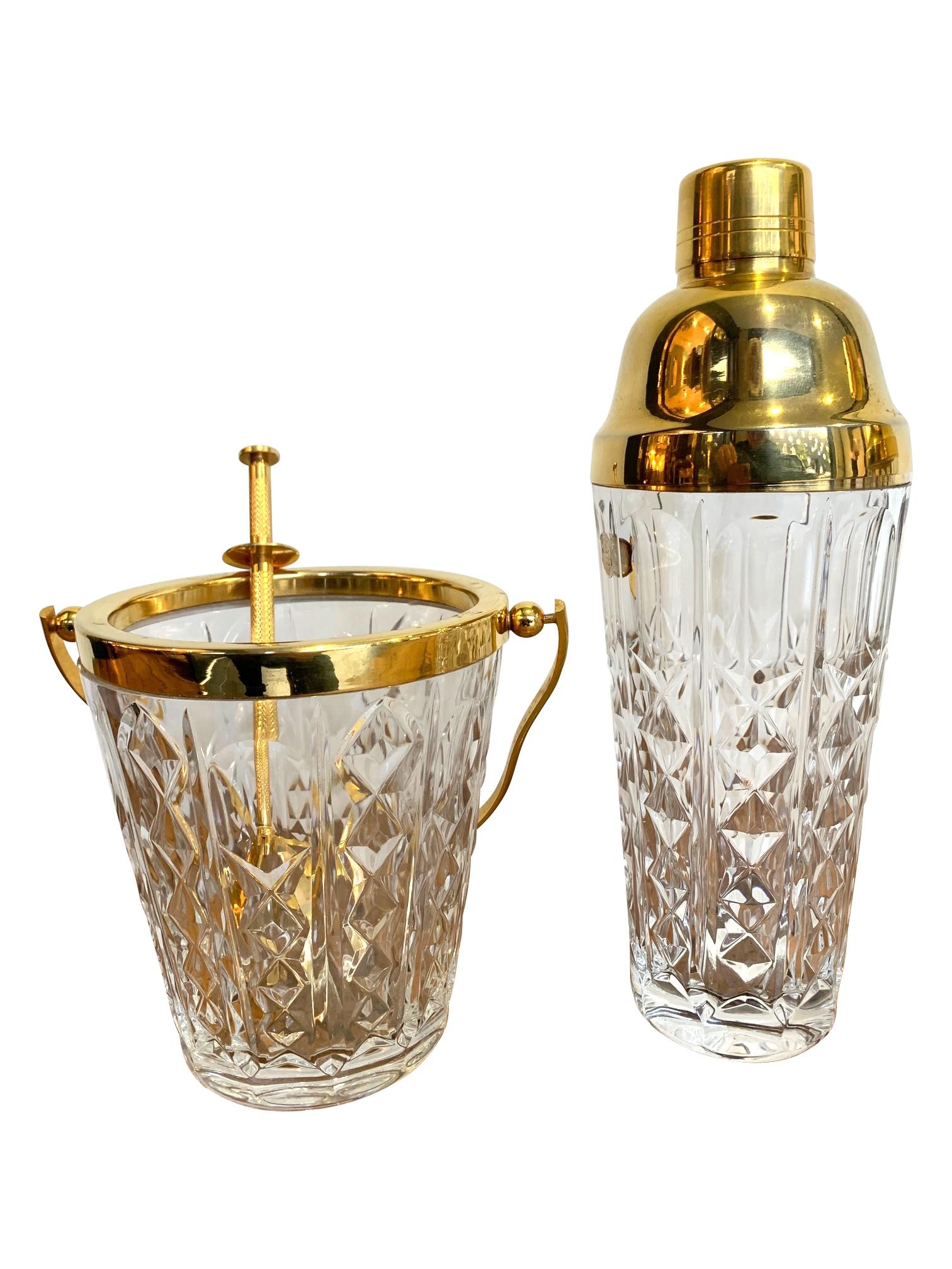 Mid-Century Modern Lovely Rare 1960s Val St Lambert Crystal and Gold-Plated Cocktail Set