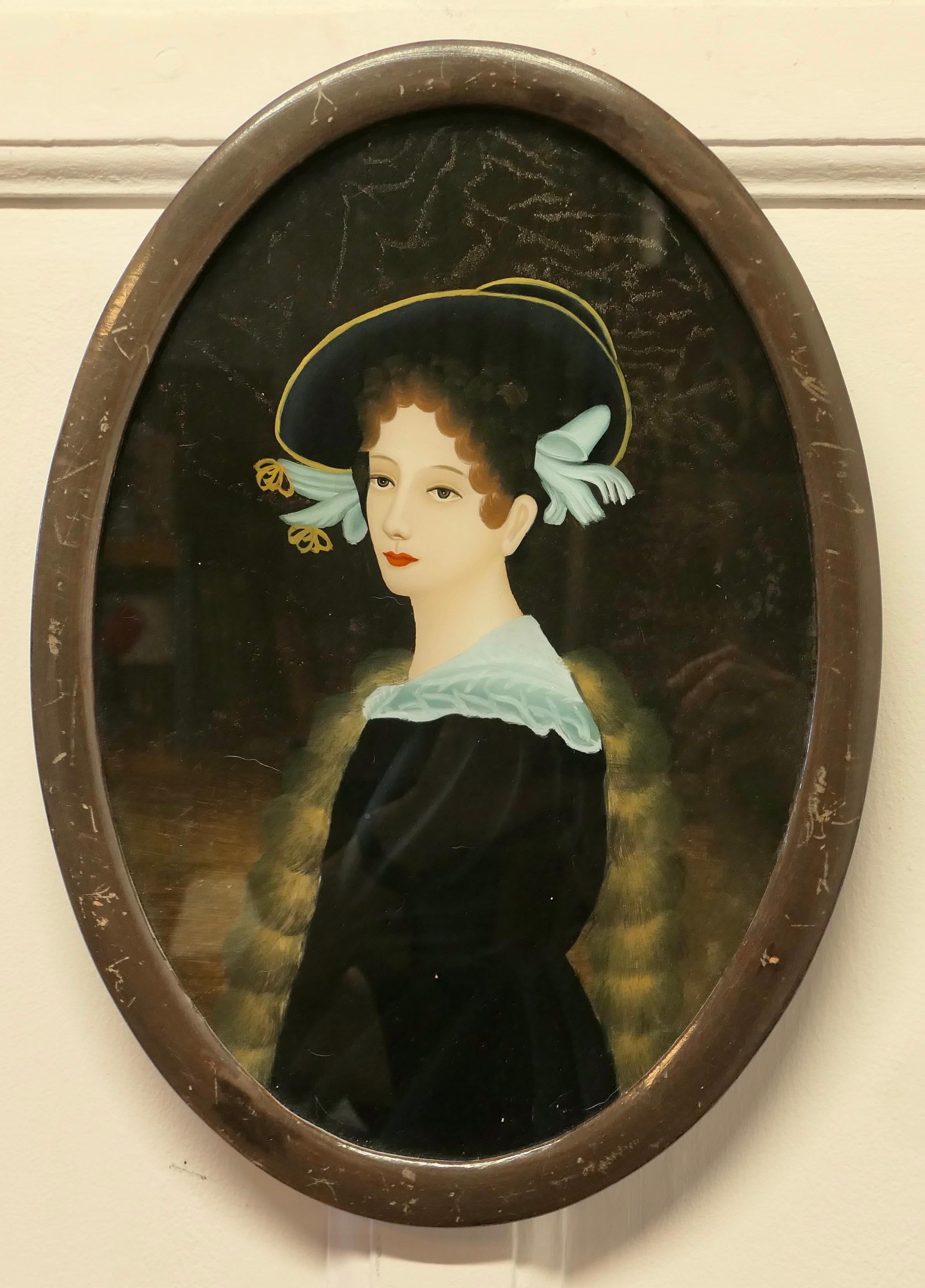 A Lovely Reverse Painted Portrait on Glass of An Edwardian Beauty    In Good Condition For Sale In Chillerton, Isle of Wight