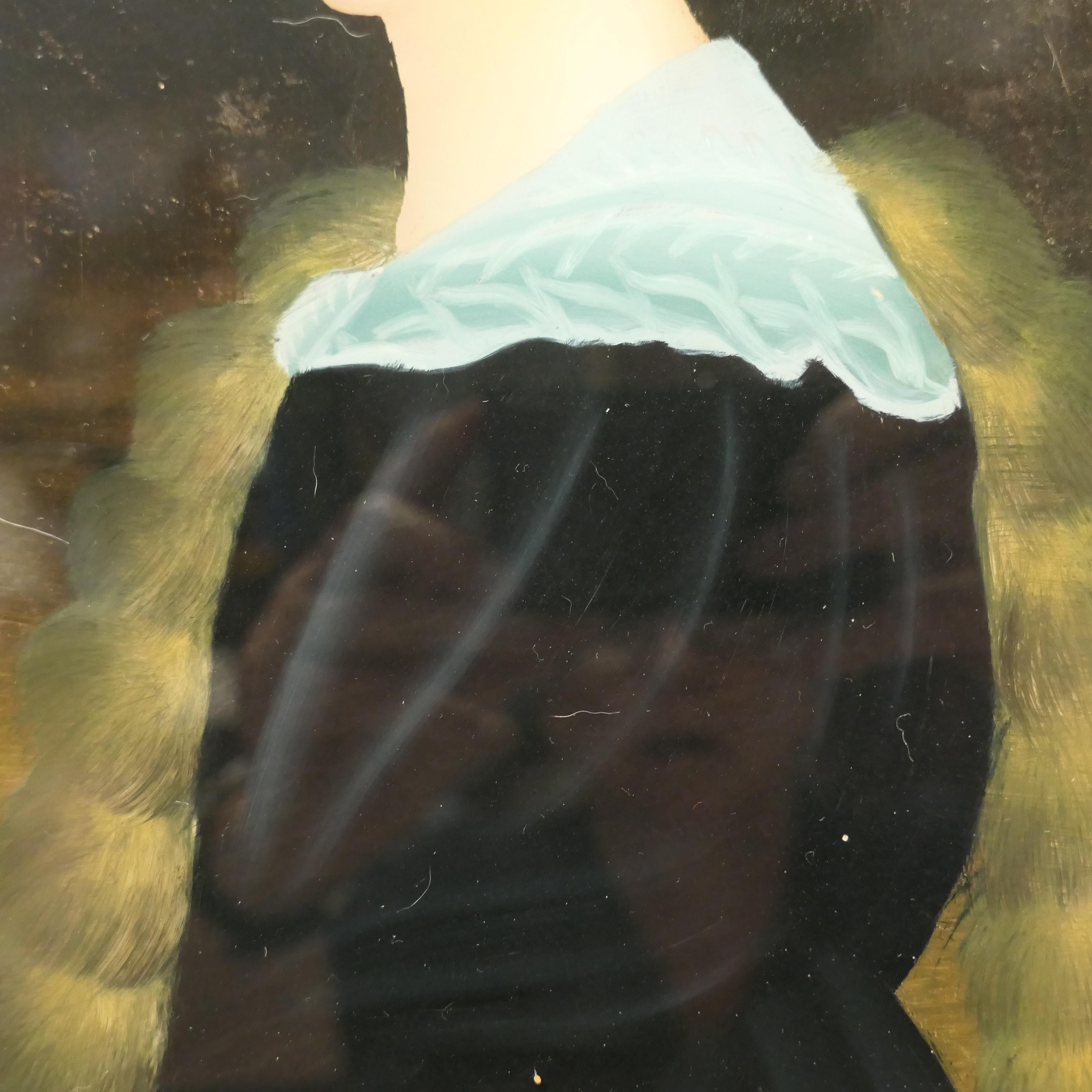 Début du 20ème siècle Ravissant portrait sur verre peint à l'envers d'une beauté édouardienne    en vente