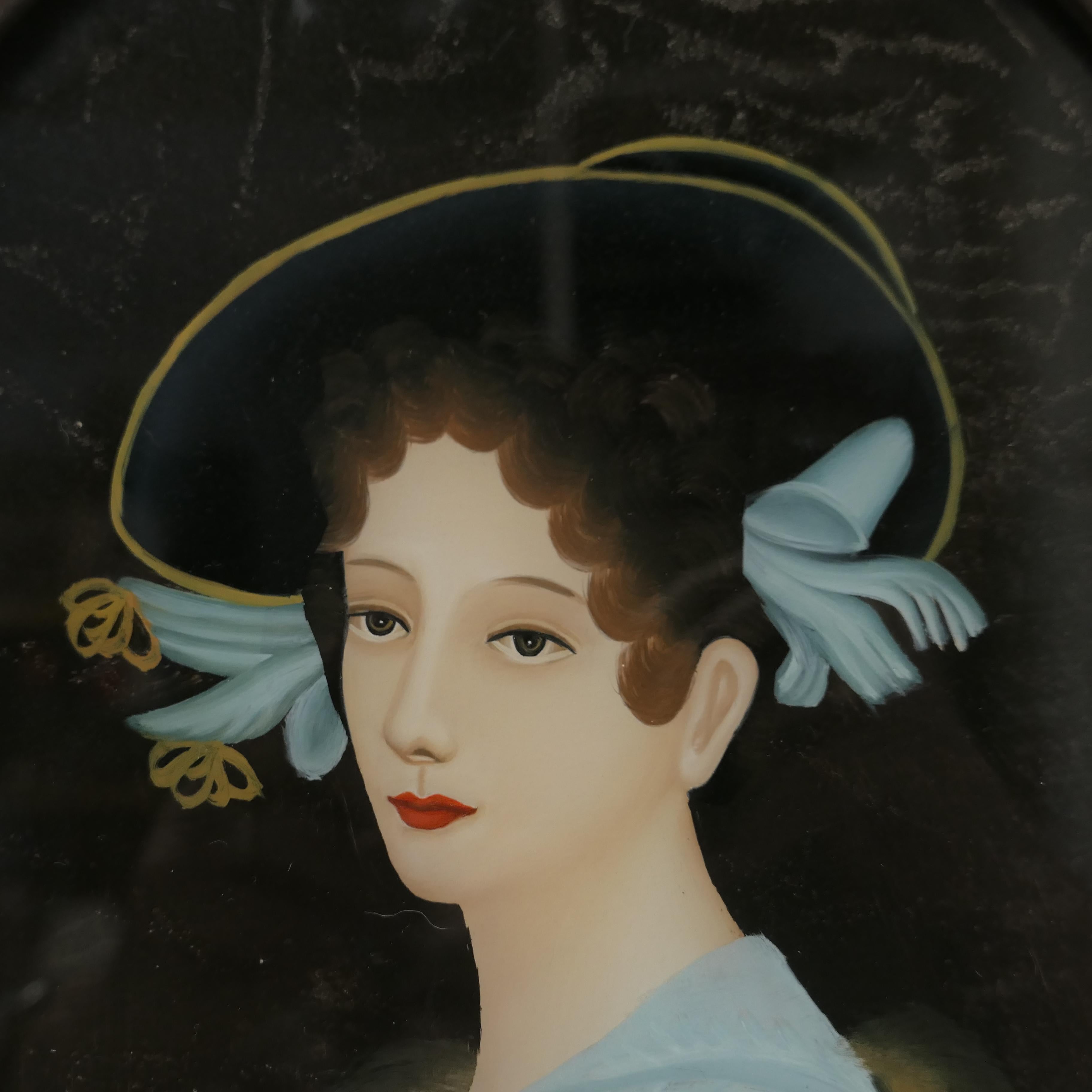 A Lovely Reverse Painted Portrait on Glass of An Edwardian Beauty    For Sale 4