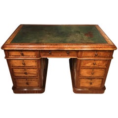 Lovely Satinwood and Walnut Banded Victorian Period Antique Partners Desk