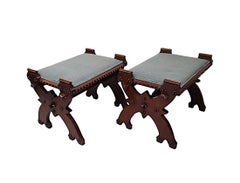 A Lovely Unusual Pair of 19th Century Gothic Oak X Framed Stools