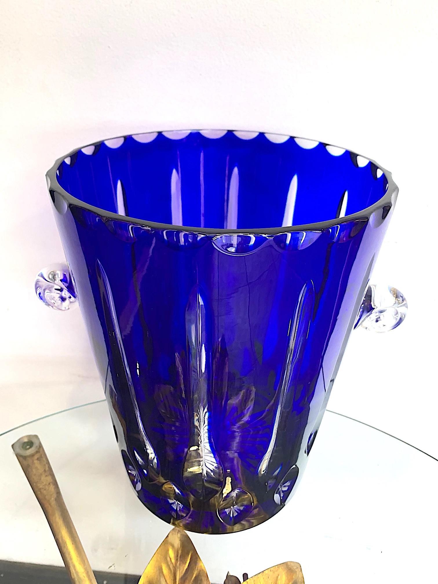 Mid-20th Century Lovely Val Saint Lambert Cobalt Blue Crystal Champagne Bucket