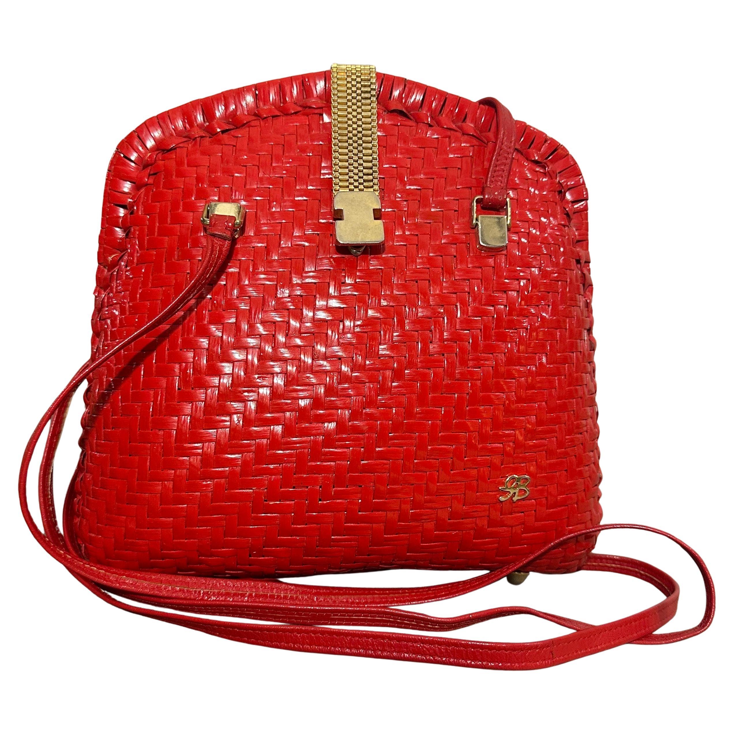 A Lovely Vintage 1960s Red Wicker Italian Crossbody Bag For Sale