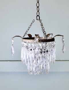 Waterfall Crystal Chandelier, Brass Frame, Adam Style, Vintage 1960s