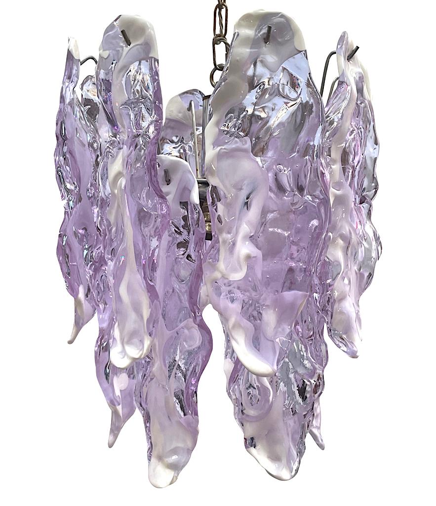 Lovley 1970s Chandelier by Mazzagga in Purple and White Murano Glass Drops 3