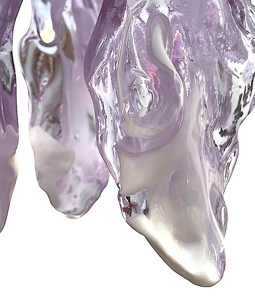 Lovley 1970s Chandelier by Mazzagga in Purple and White Murano Glass Drops 4