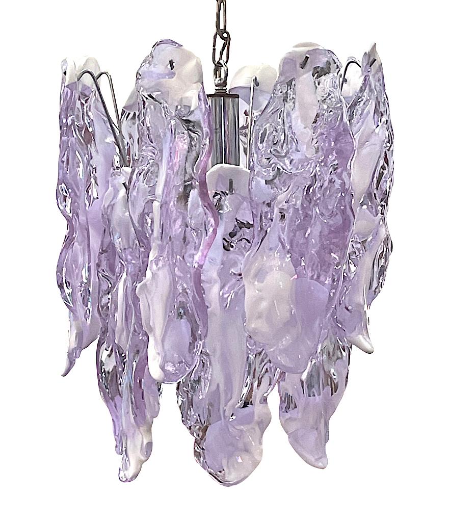 Lovley 1970s Chandelier by Mazzagga in Purple and White Murano Glass Drops 5
