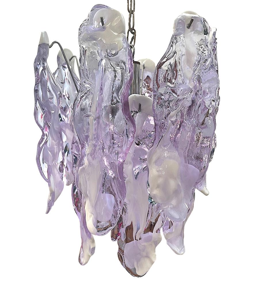 Lovley 1970s Chandelier by Mazzagga in Purple and White Murano Glass Drops 7