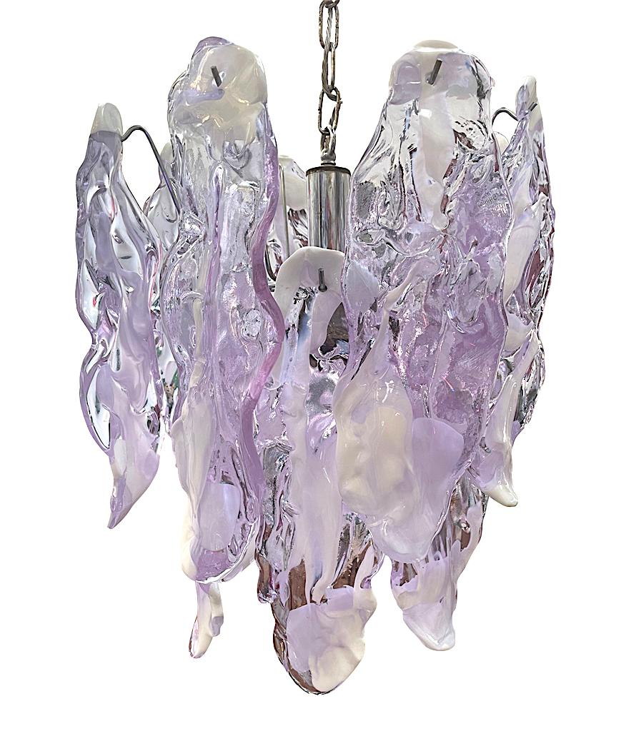 Lovley 1970s Chandelier by Mazzagga in Purple and White Murano Glass Drops 9