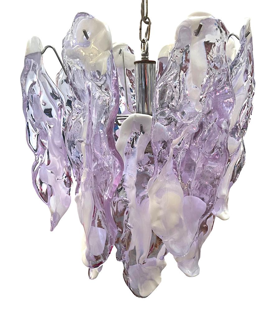 Lovley 1970s Chandelier by Mazzagga in Purple and White Murano Glass Drops 10