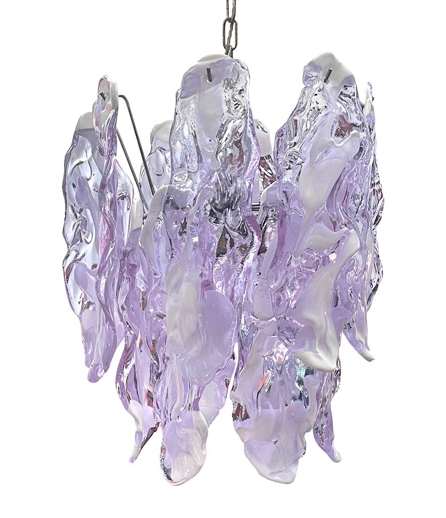 Lovley 1970s Chandelier by Mazzagga in Purple and White Murano Glass Drops 1
