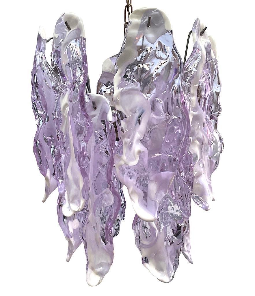 Lovley 1970s Chandelier by Mazzagga in Purple and White Murano Glass Drops 2