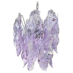 Lovley 1970s Chandelier by Mazzagga in Purple and White Murano Glass Drops