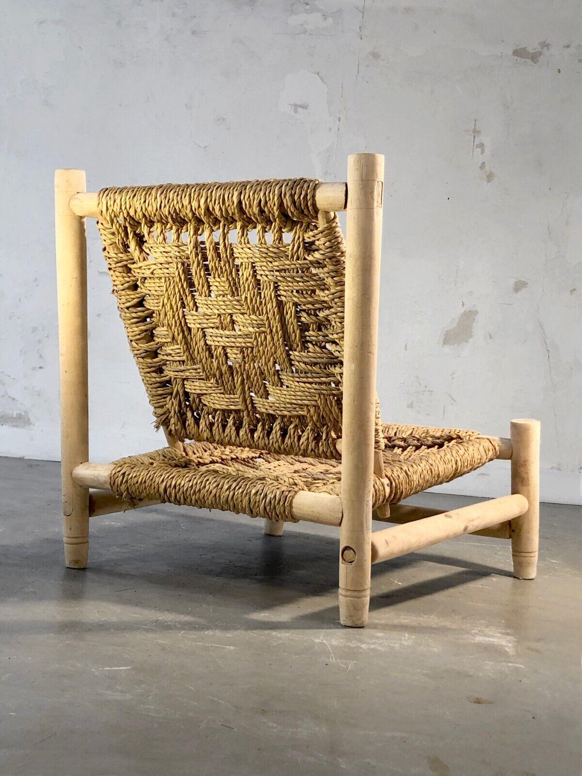 Rope A RUSTIC-MODERN BRUTALIST ARMCHAIR by Adrien AUDOUX & Frida MINNET, France 1950 For Sale