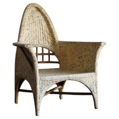 Low Chair Woven from Old Japanese Rattan and Pasted with Japanese Paper