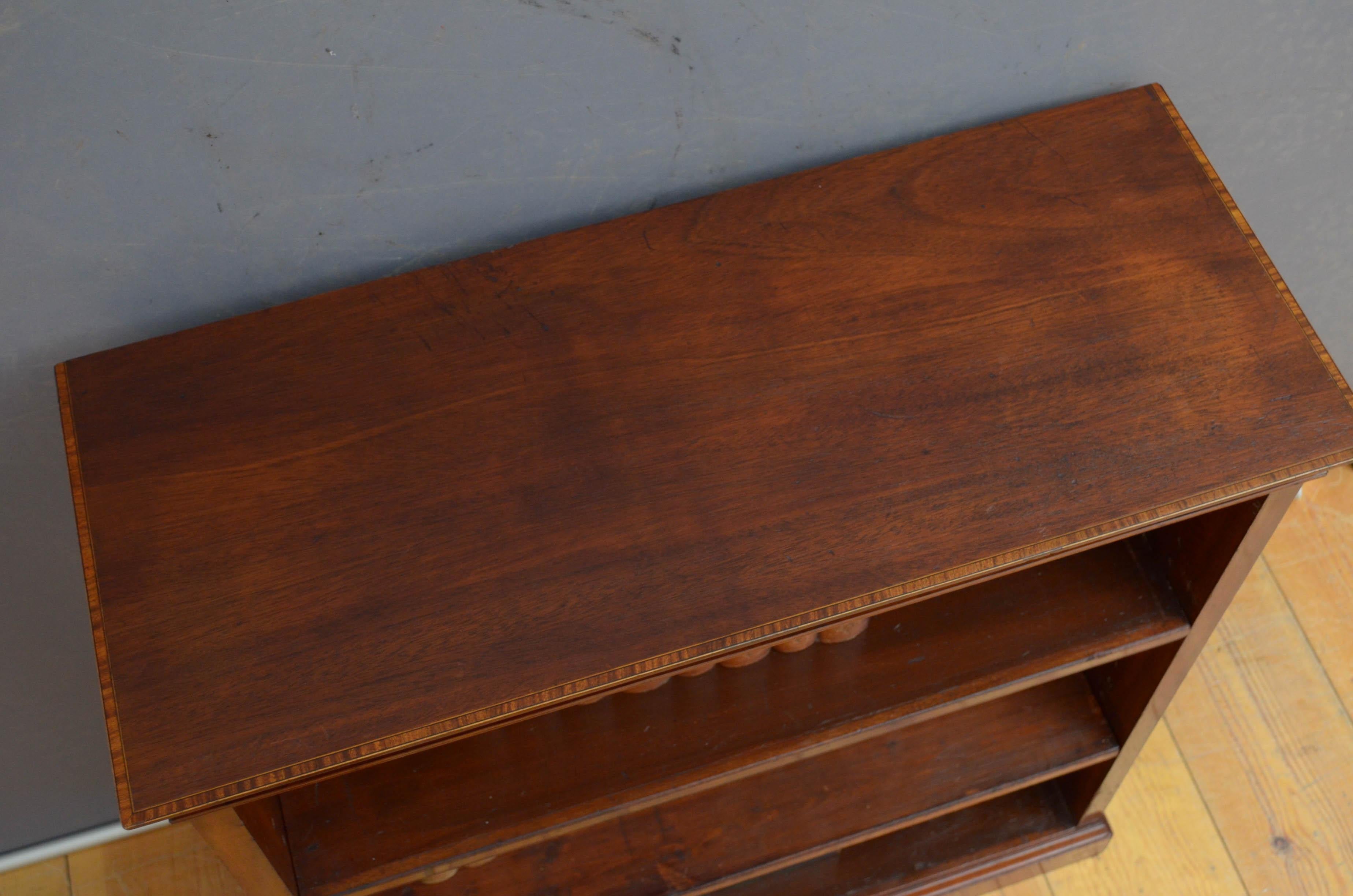 A Low Edwardian Solid Mahogany Open Bookcase In Distressed Condition For Sale In Whaley Bridge, GB