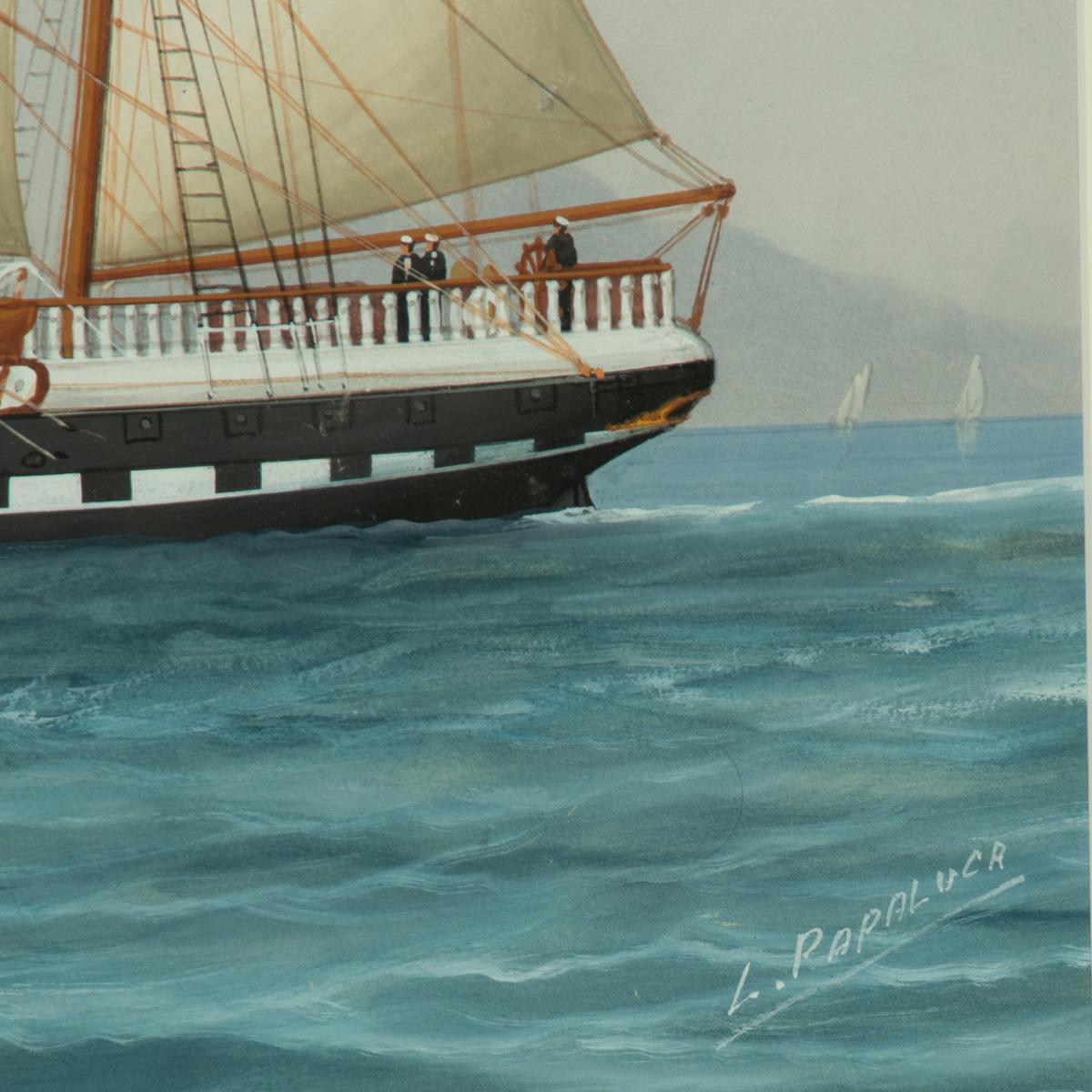 Peinture à la gouache de Luca Papaluca représentant le yacht du Royal Yacht Squadron 