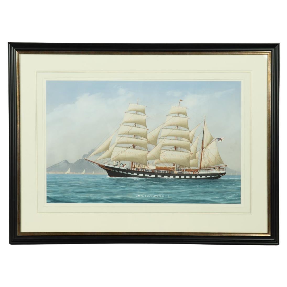 A Luca Papaluca gouache painting of Royal Yacht Squadron yacht ‘MY Fantôme II, R