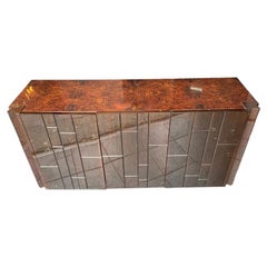 Luciano Frigerio Credenza with Burl-Wood Top and Geometric Patterned Doors