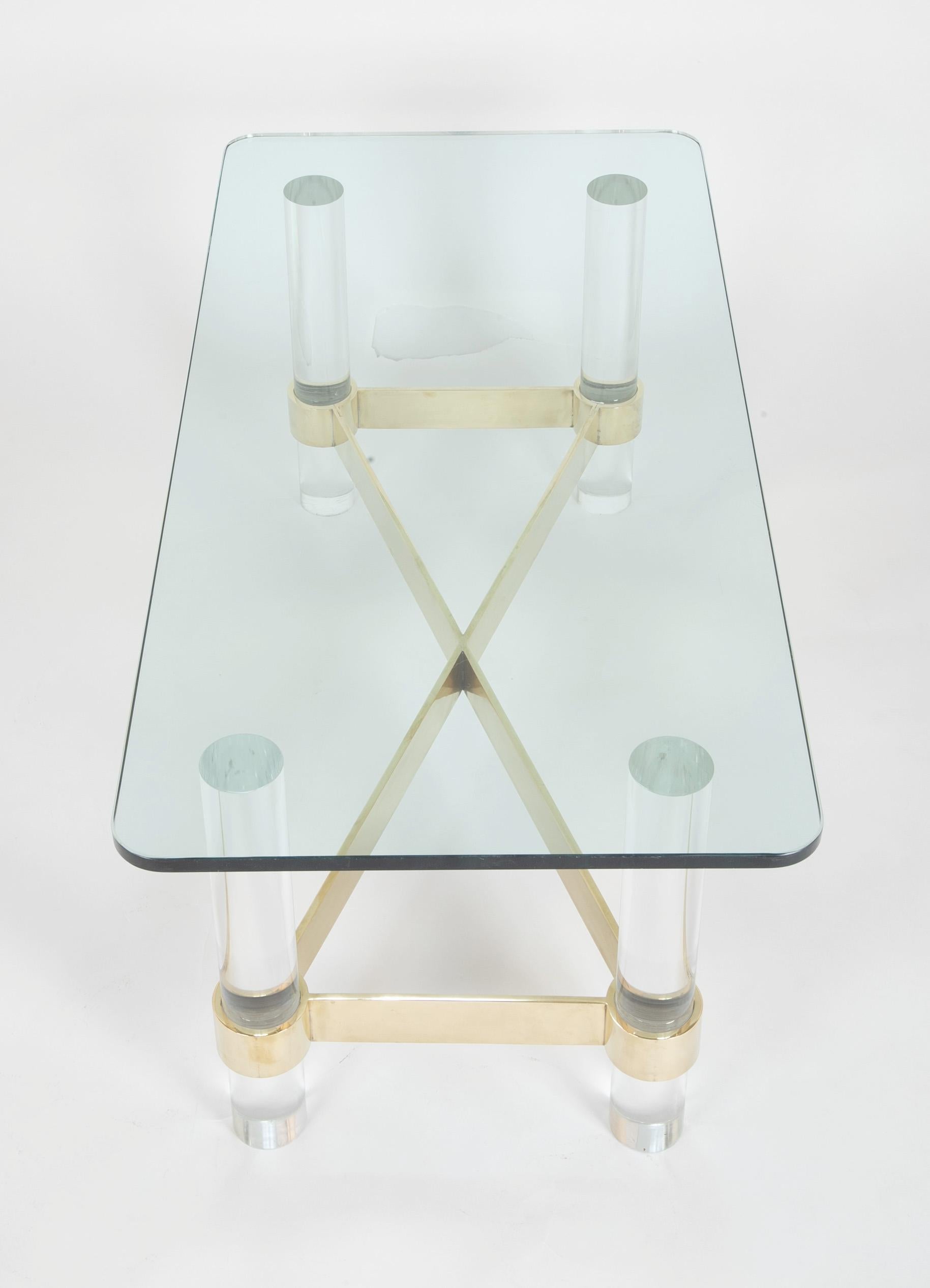 Lucite and Brass Glass Top Coffee Table in the Manner of Karl Springer 4