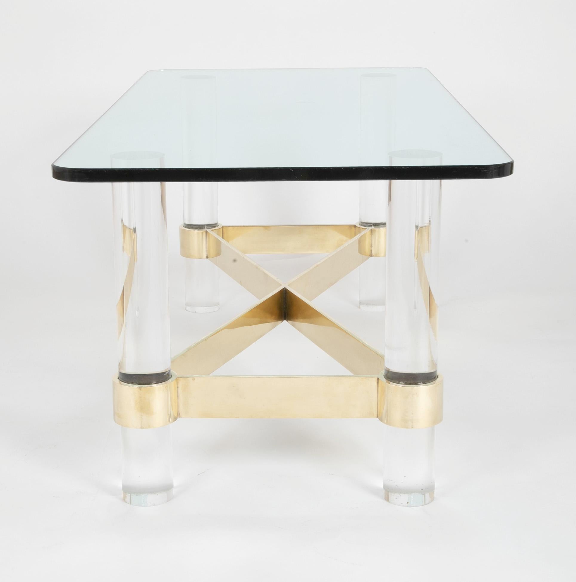 Lucite and Brass Glass Top Coffee Table in the Manner of Karl Springer 3