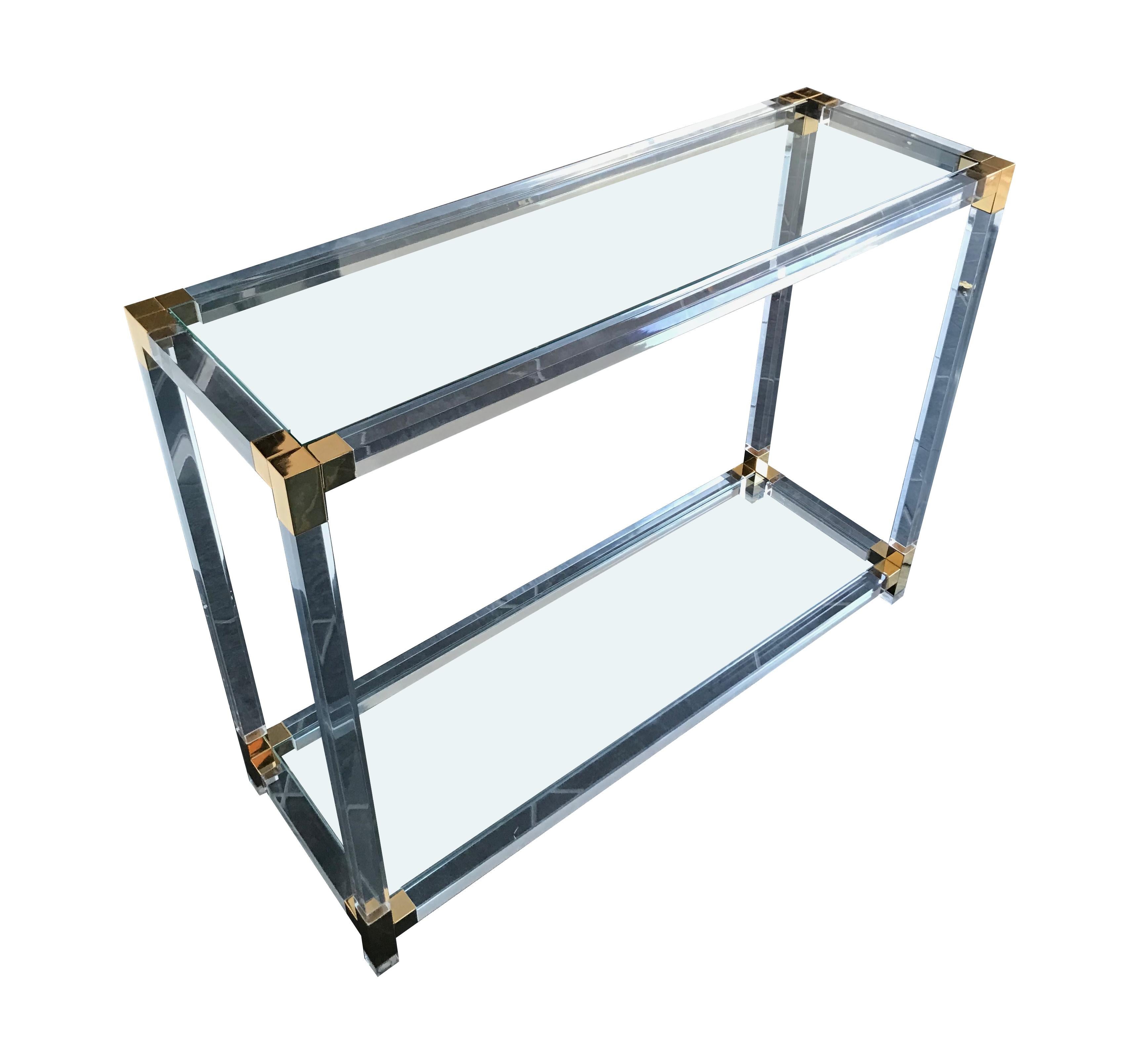 Mid-Century Modern Lucite and Gilt Metal Console Table
