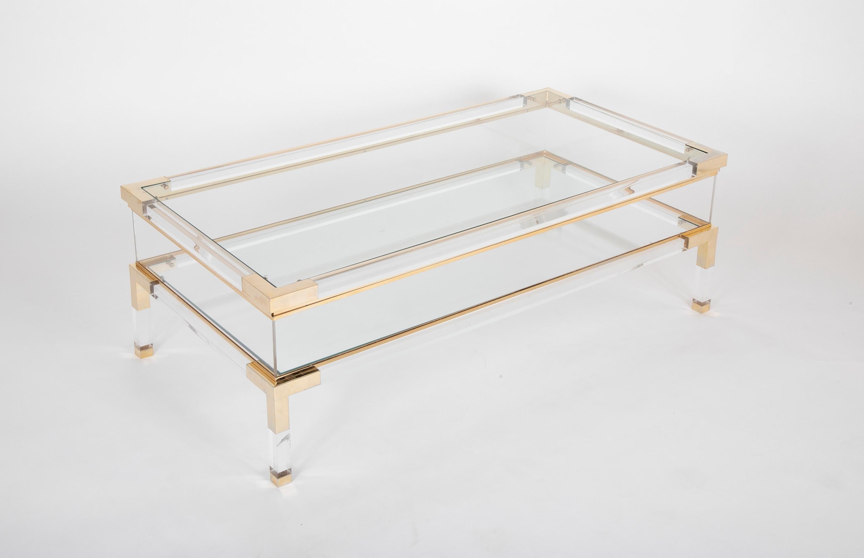 Mid-Century Modern Lucite, Brass and Glass Vitrine Coffee Table by Romeo Rega