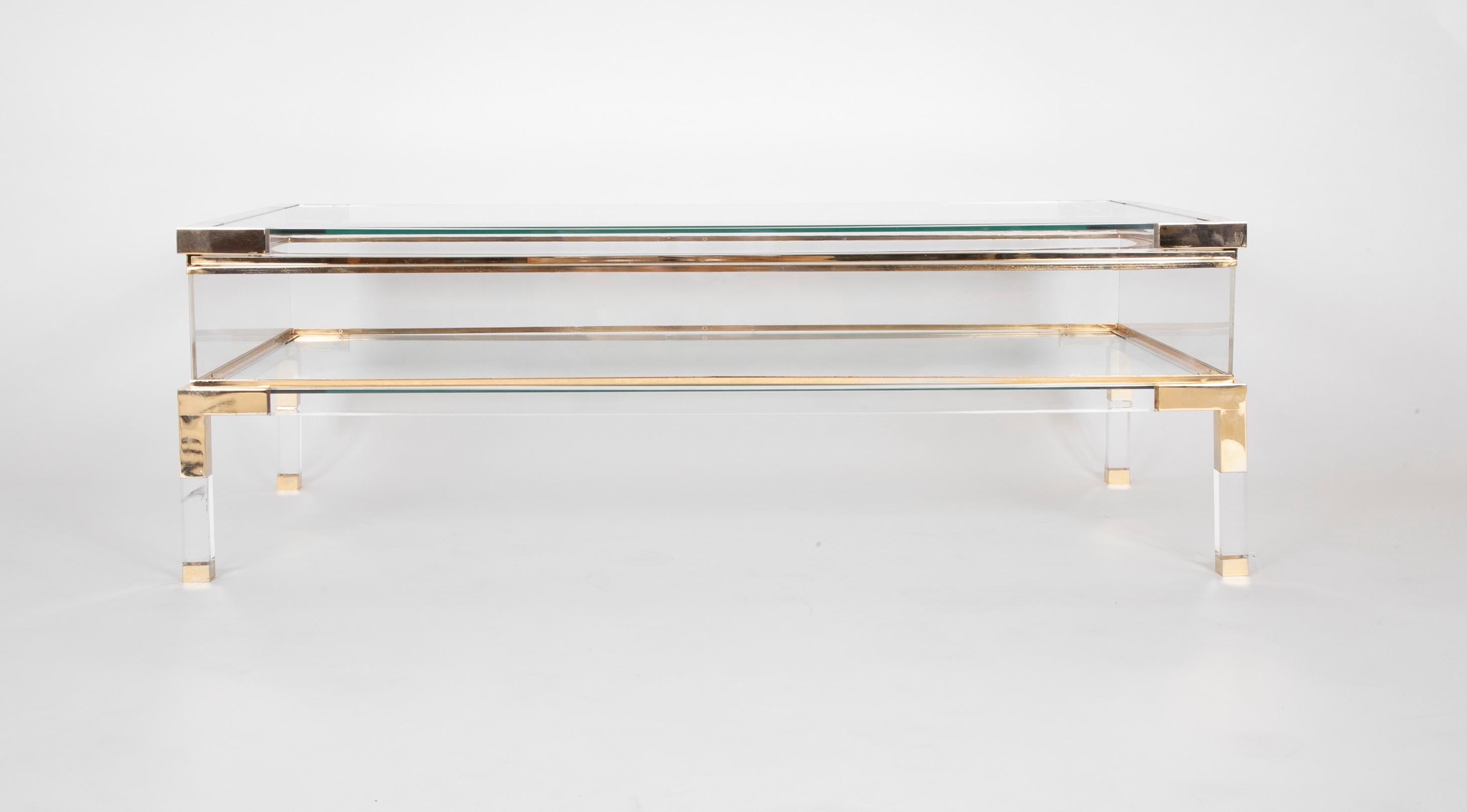 Lucite, Brass and Glass Vitrine Coffee Table by Romeo Rega In Good Condition In Stamford, CT