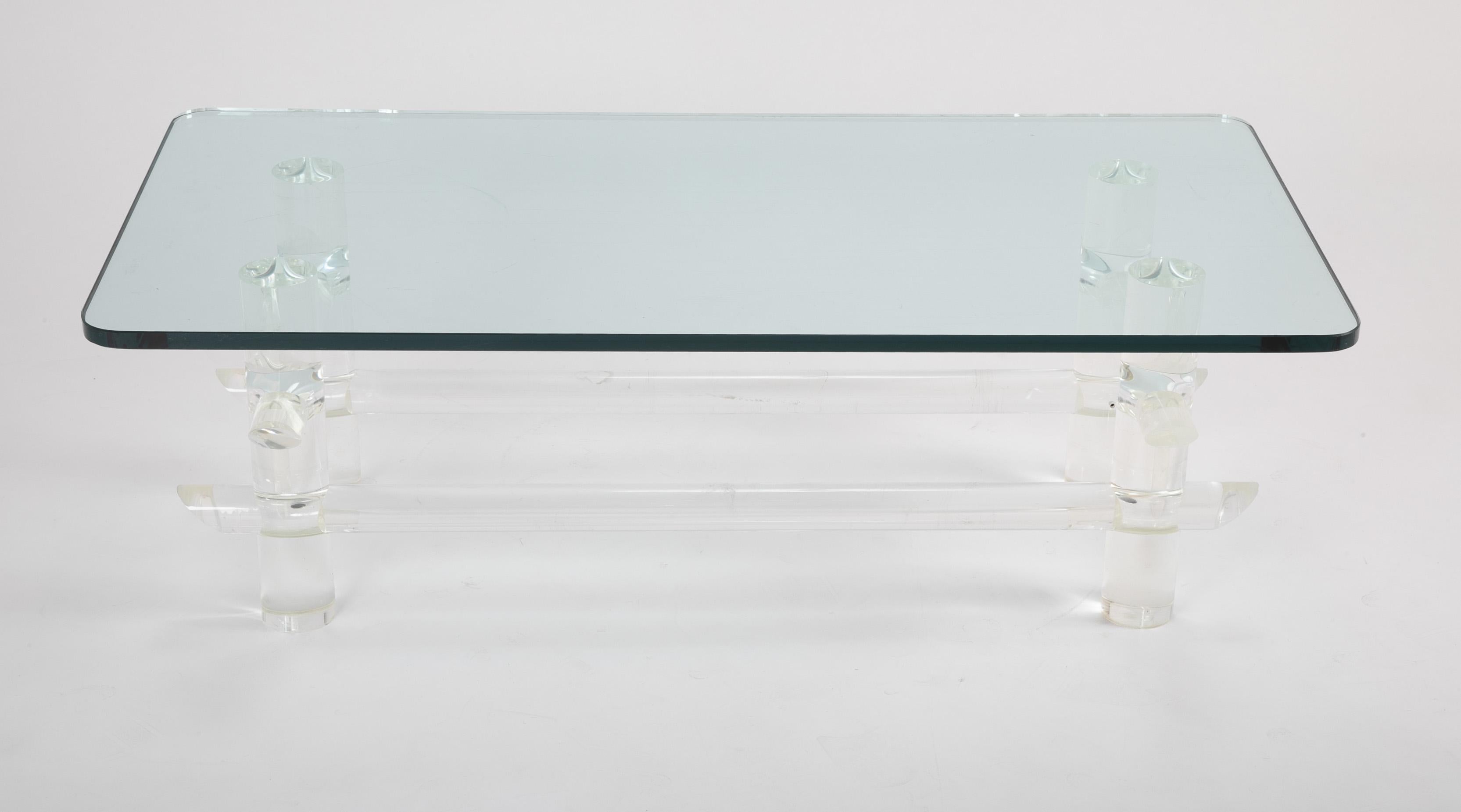 A Les Prismatiques Lucite coffee table designed, circa 1980.