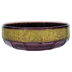 A Luxurious Art Nouveau Crystal Amethyst Bowl with Gold Relief Band from Moser