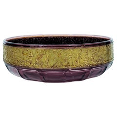 A Luxurious Art Nouveau Crystal Amethyst Bowl with Gold Relief Band from Moser