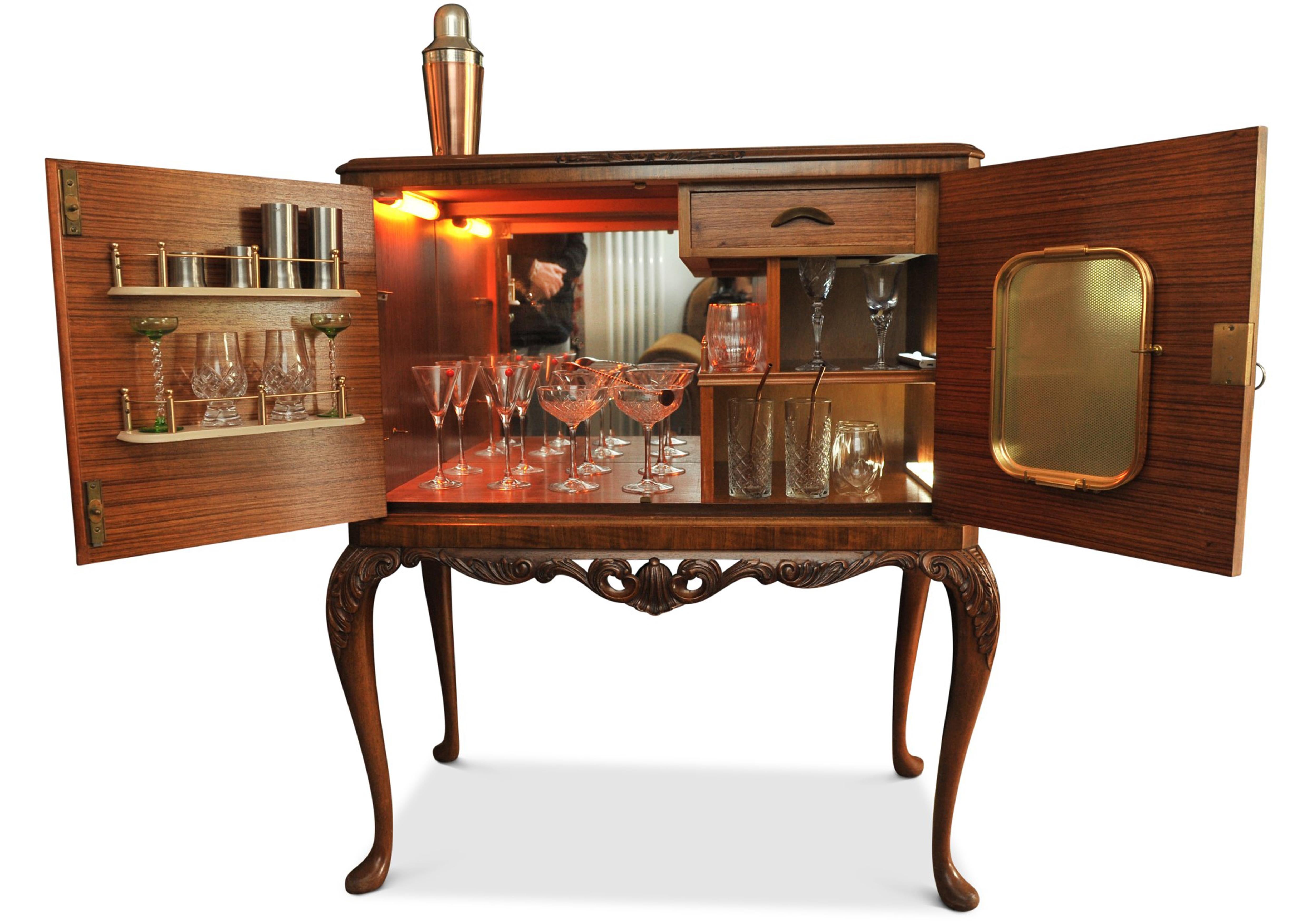 A Luxurious Burr Walnut Cocktail Cabinet With Light & Fitted Mirrored Interior  6