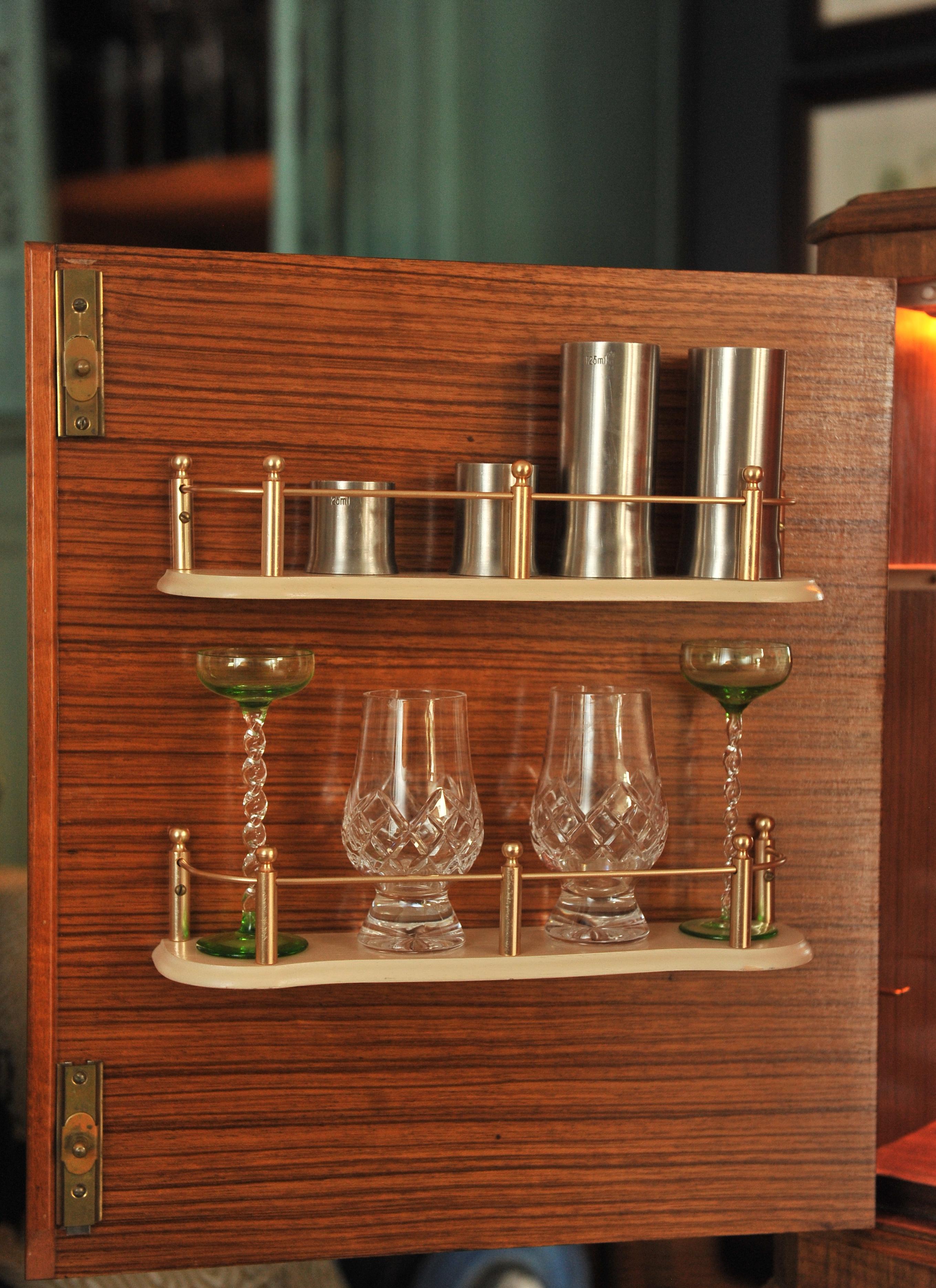 20th Century A Luxurious Burr Walnut Cocktail Cabinet With Light & Fitted Mirrored Interior For Sale