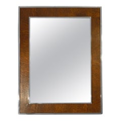 Lujoso ESPEJO DE PARED SHABBY-CHIC DE OLMO Y METAL, estilo WILLY RIZZO, Francia 1970