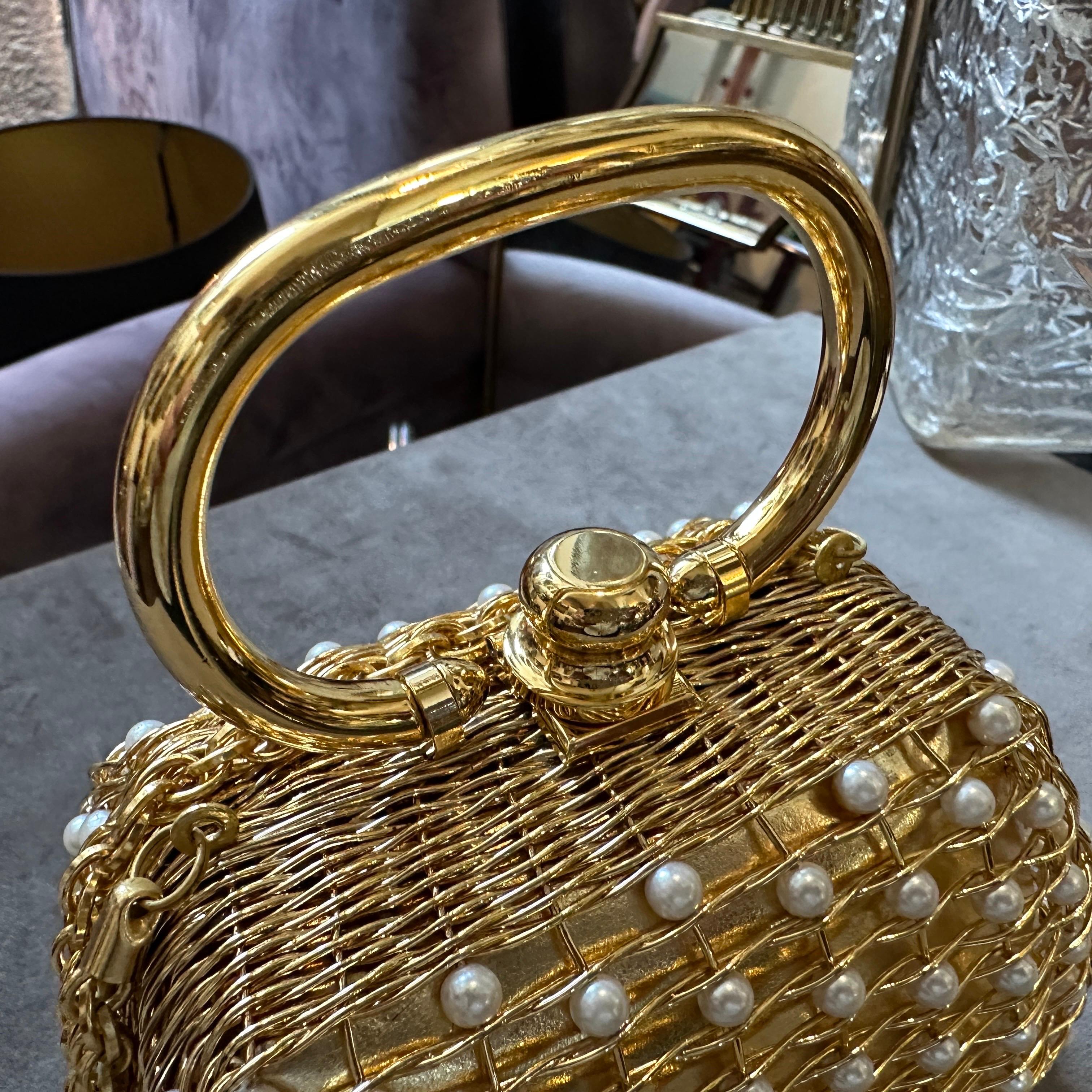 Minaudière de luxe en laiton et perles de Rodo des années 1960 en vente 7