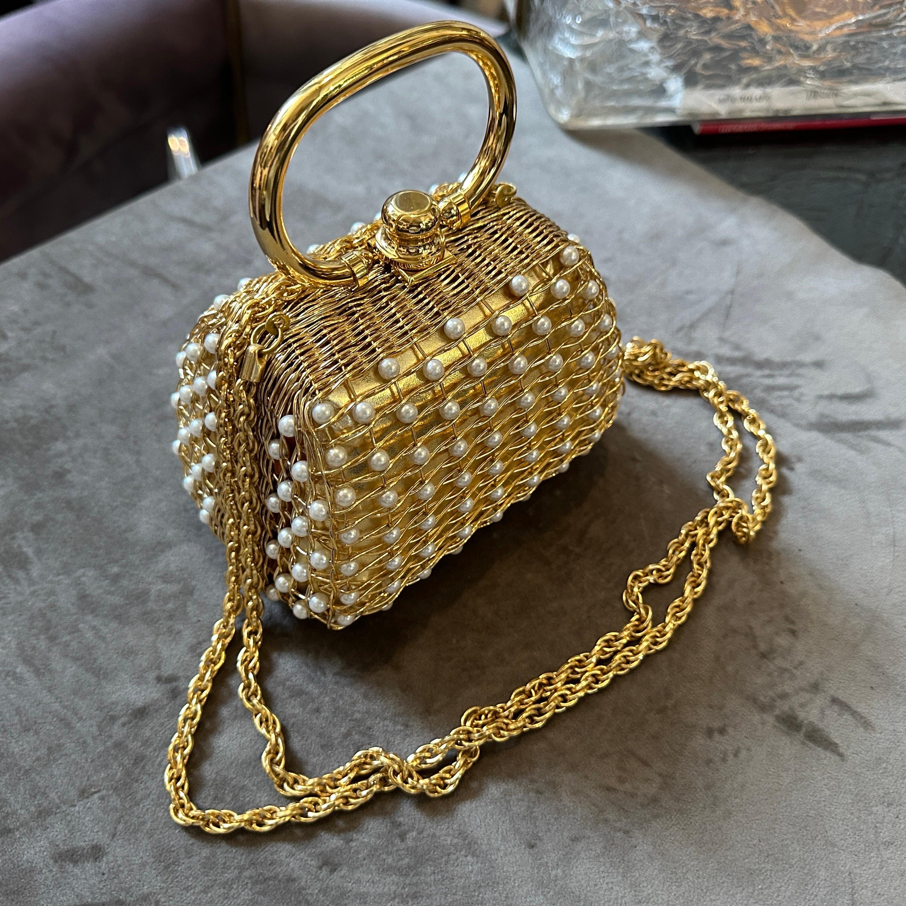 Minaudière de luxe en laiton et perles de Rodo des années 1960 en vente 9