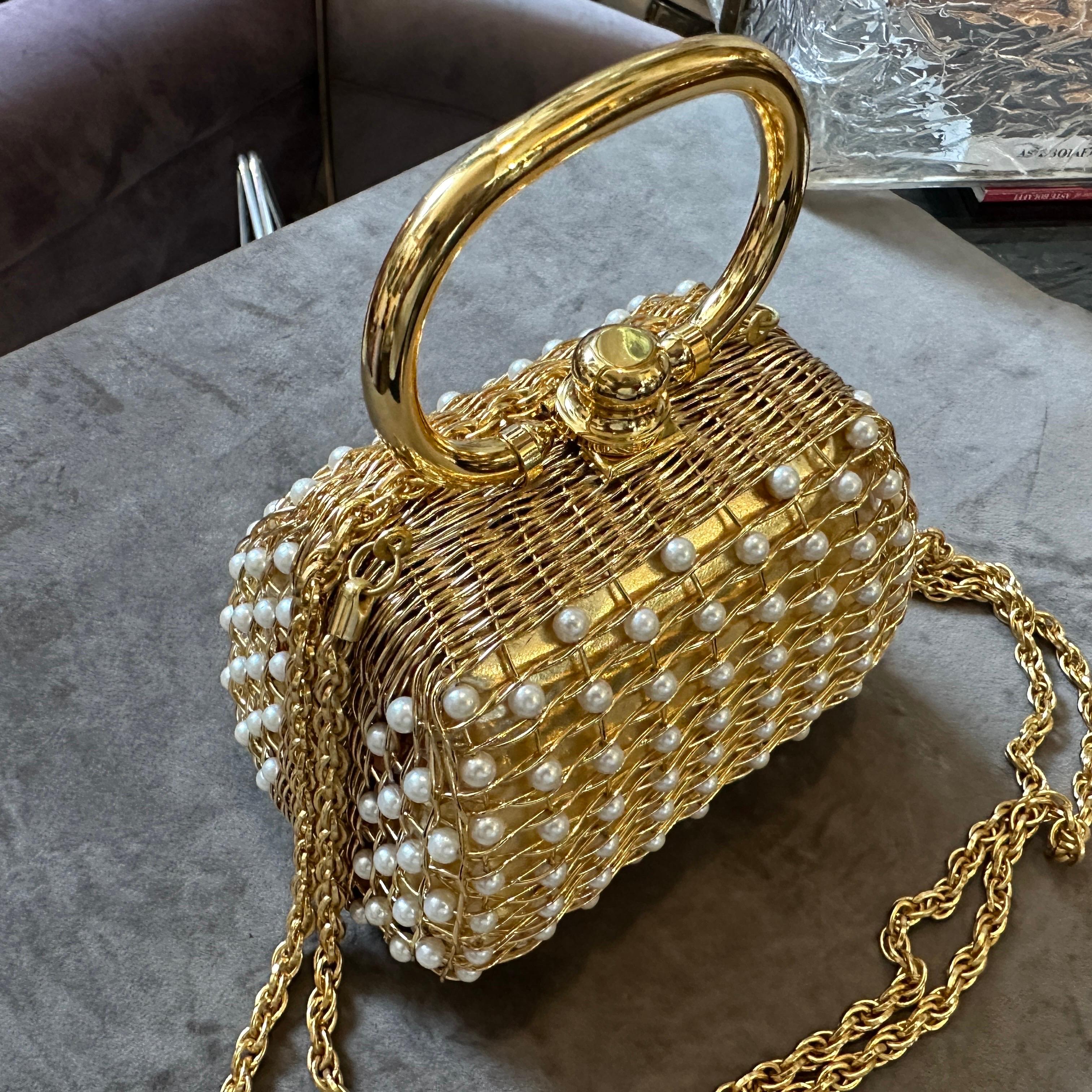 Minaudière de luxe en laiton et perles de Rodo des années 1960 en vente 10