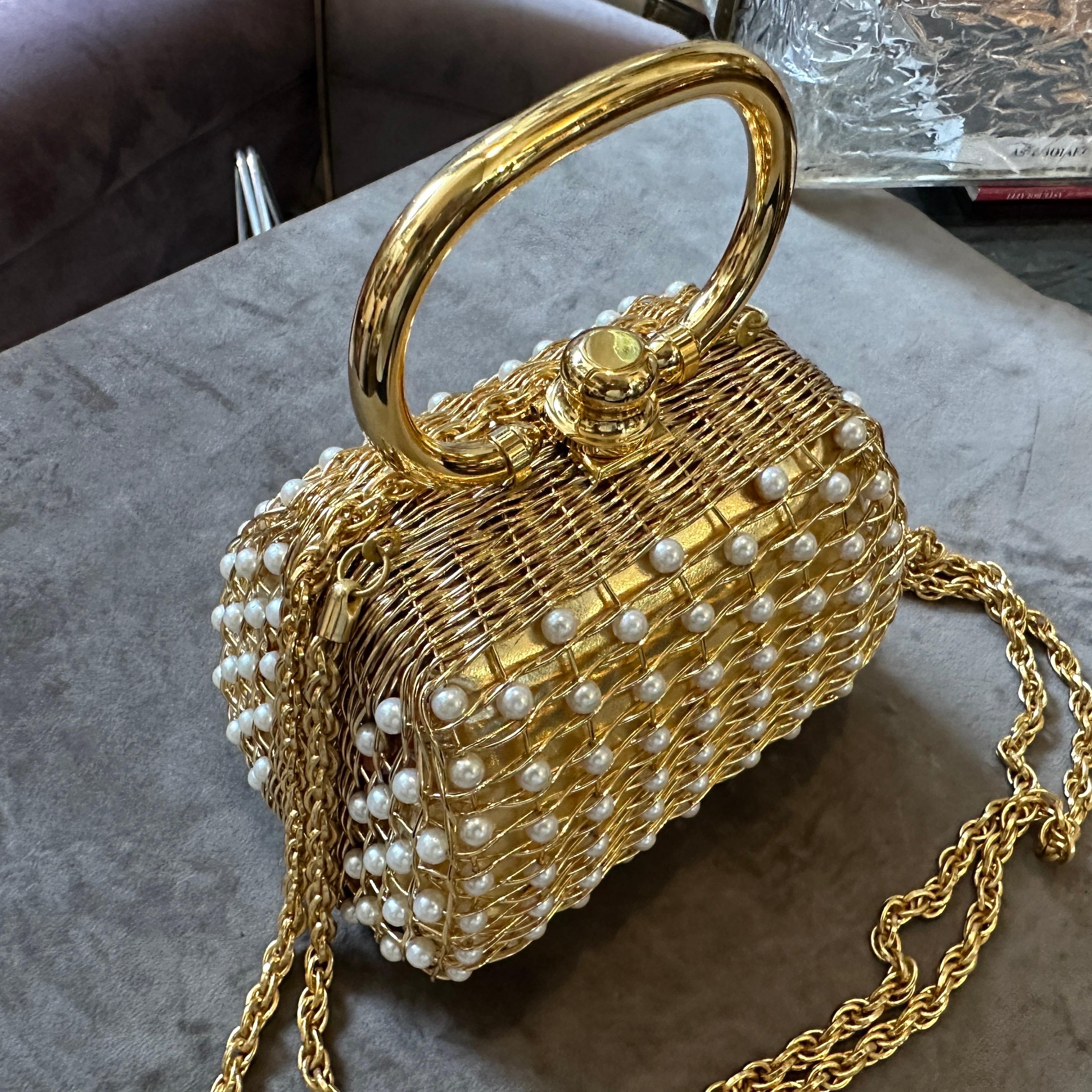 Minaudière de luxe en laiton et perles de Rodo des années 1960 en vente 11