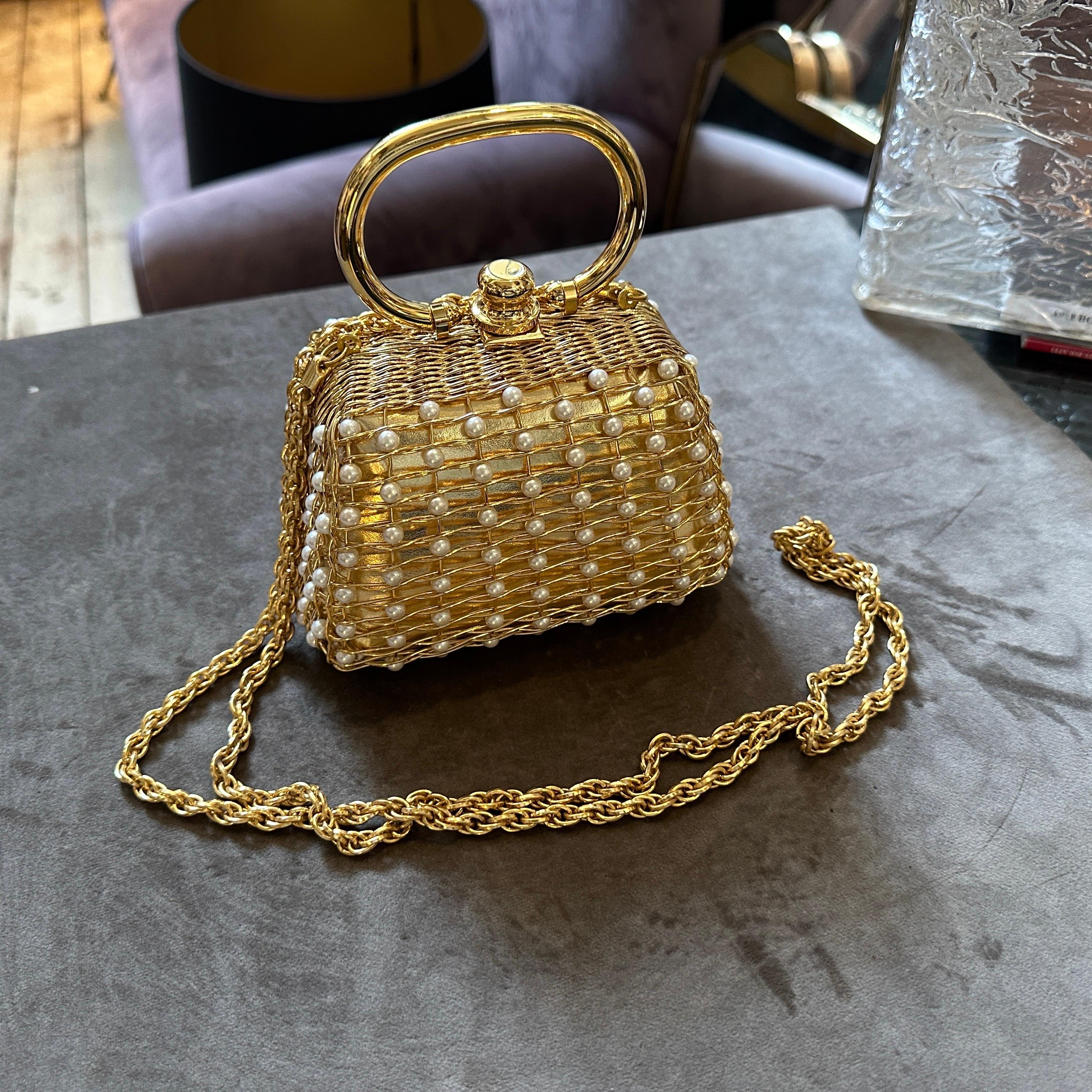 Minaudière de luxe en laiton et perles de Rodo des années 1960 en vente 12