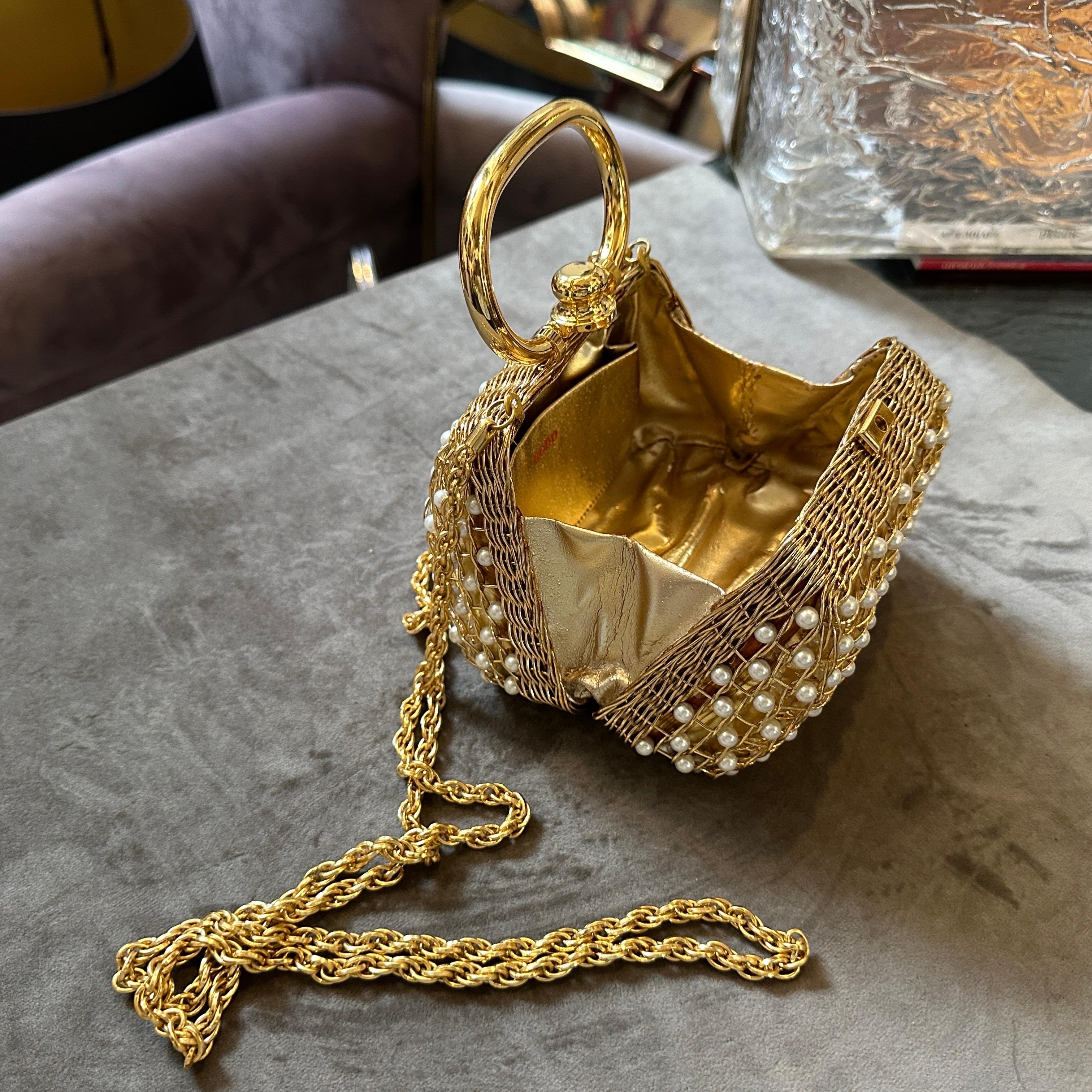 Minaudière de luxe en laiton et perles de Rodo des années 1960 Pour femmes en vente