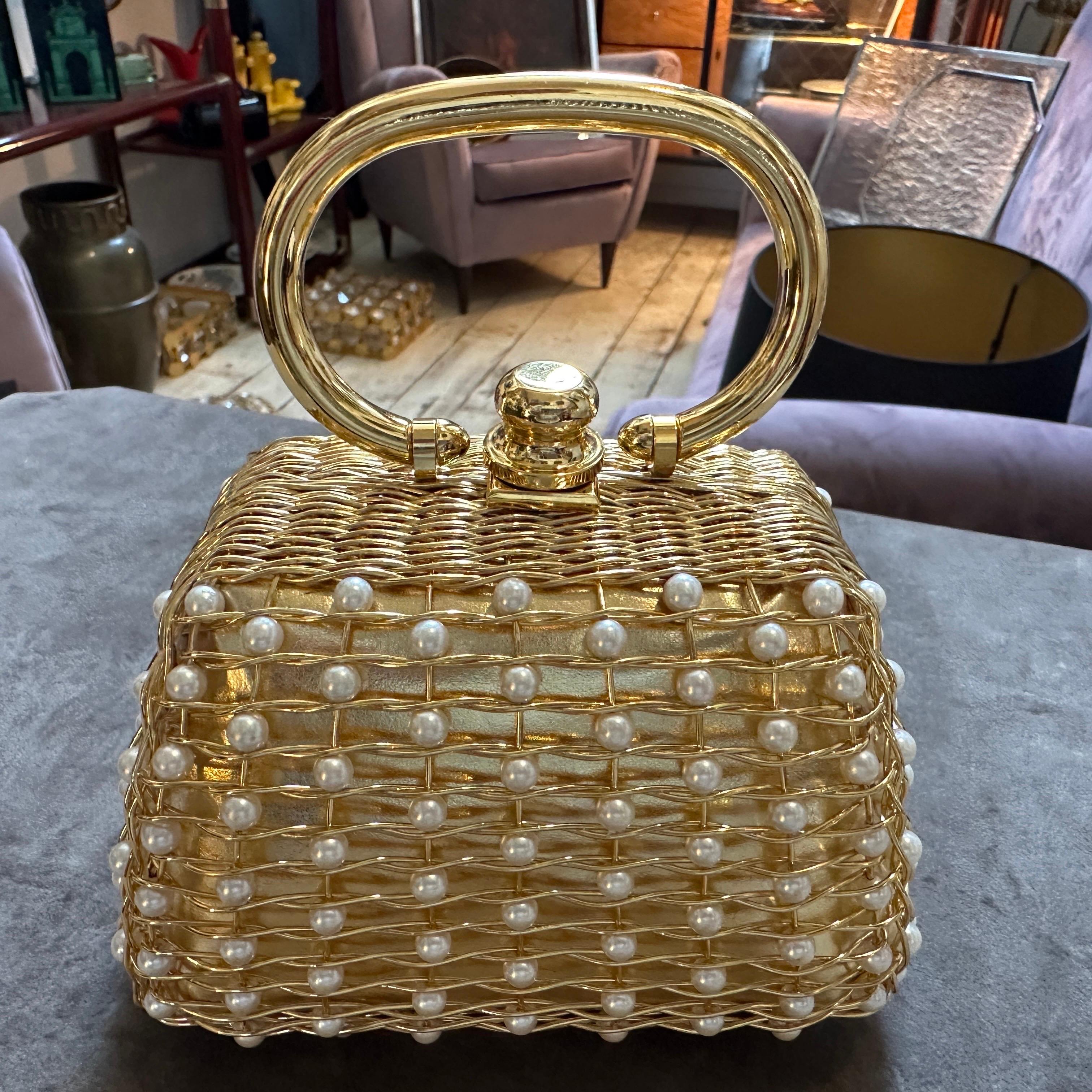 Minaudière de luxe en laiton et perles de Rodo des années 1960 en vente 1